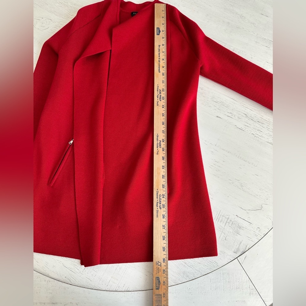 Talbots 100% Merino Wool Long Knit Open Concept Cardigan Red Zip Pockets Size XS - Picture 5 of 7